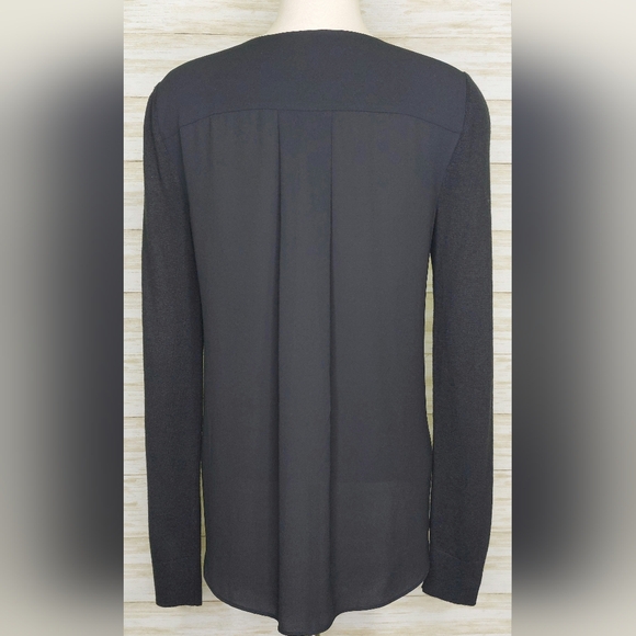 Loft Women's Black Button Up Sweater Shirt w/Sheer Back Size Small Wool Blend - Picture 2 of 8